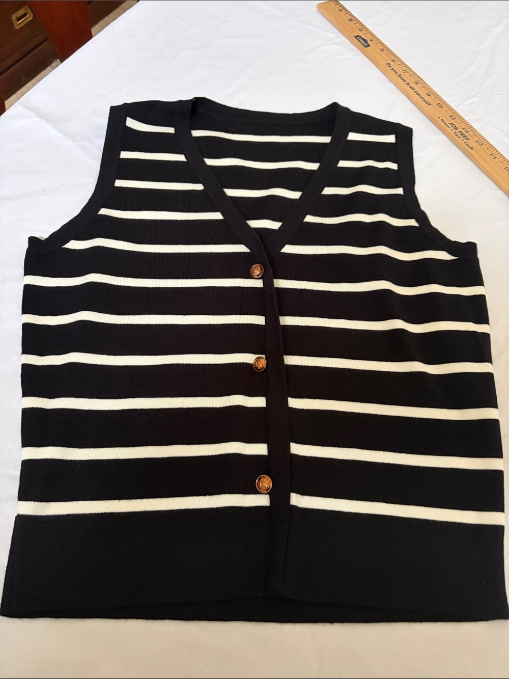Classic Black & White Striped Sleeveless Button Vest